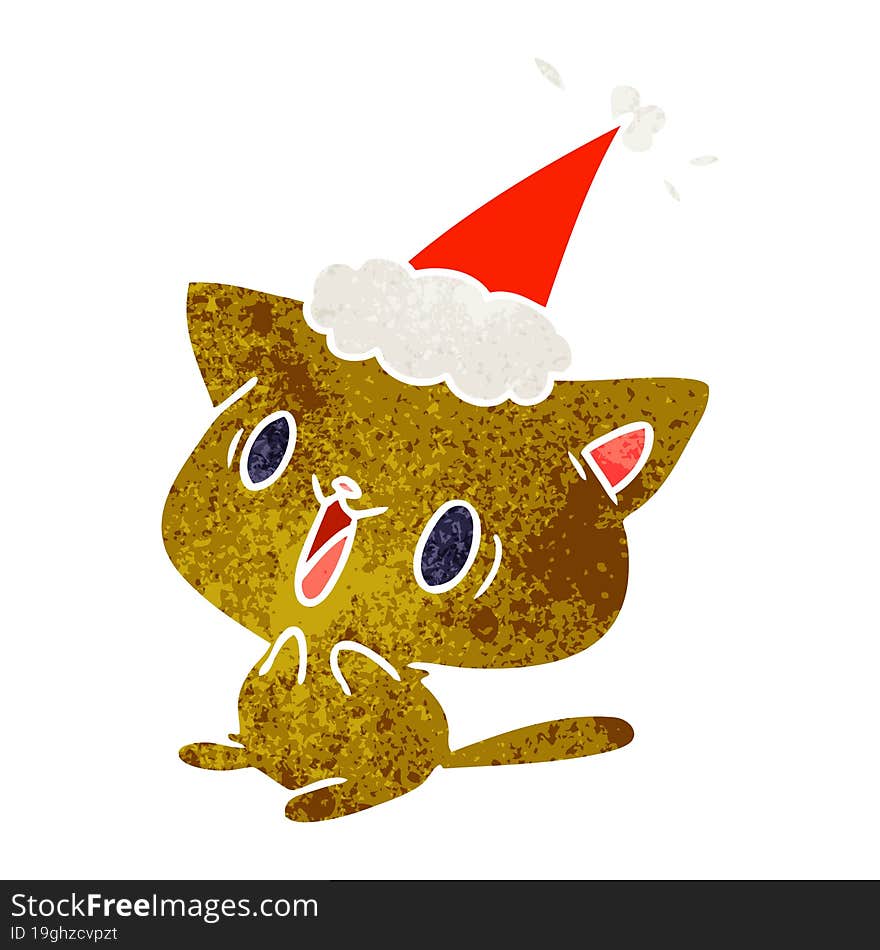 hand drawn christmas retro cartoon of kawaii cat