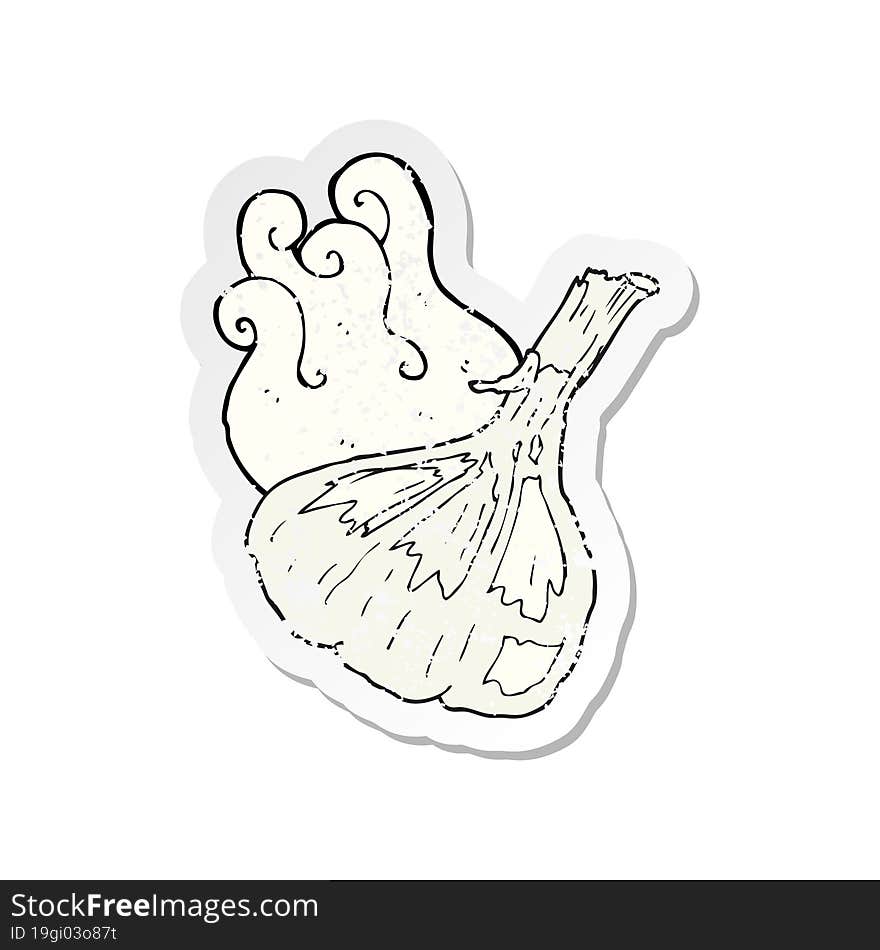 retro distressed sticker of a cartoon garlic