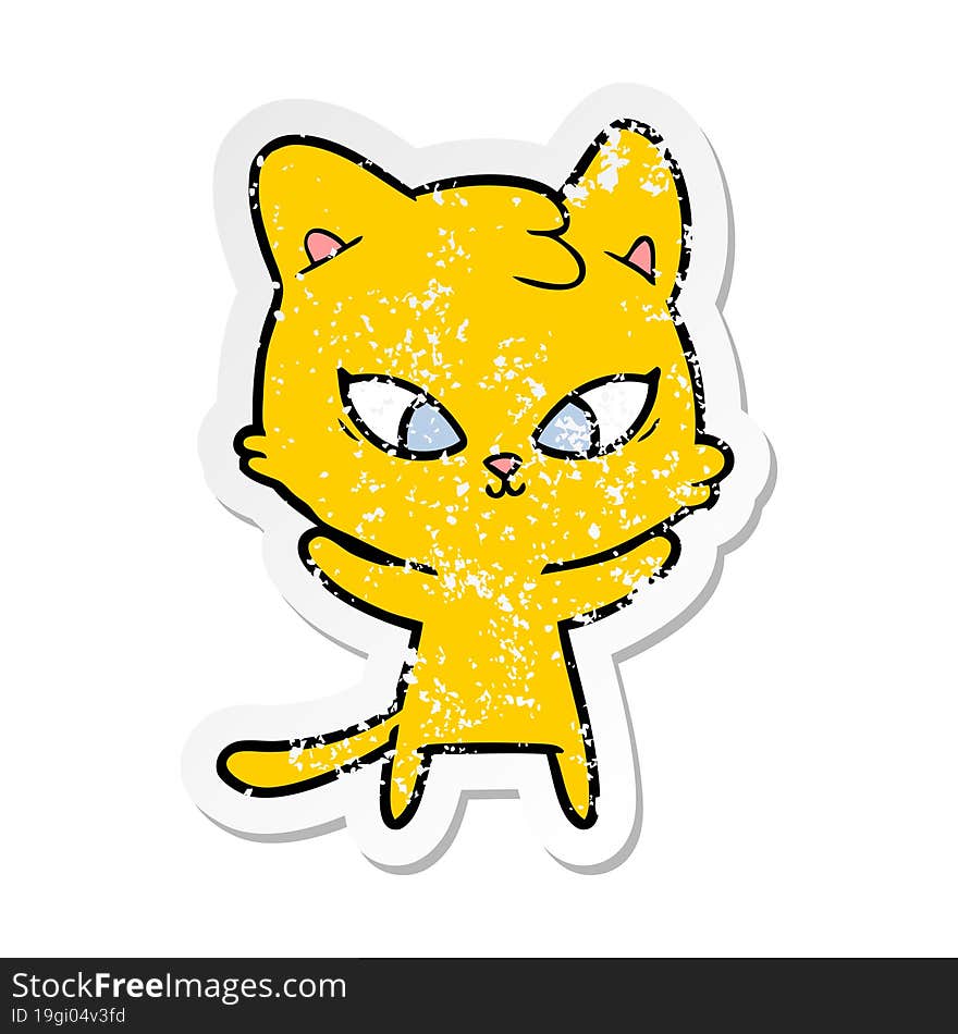 Distressed Sticker Of A Cute Cartoon Cat