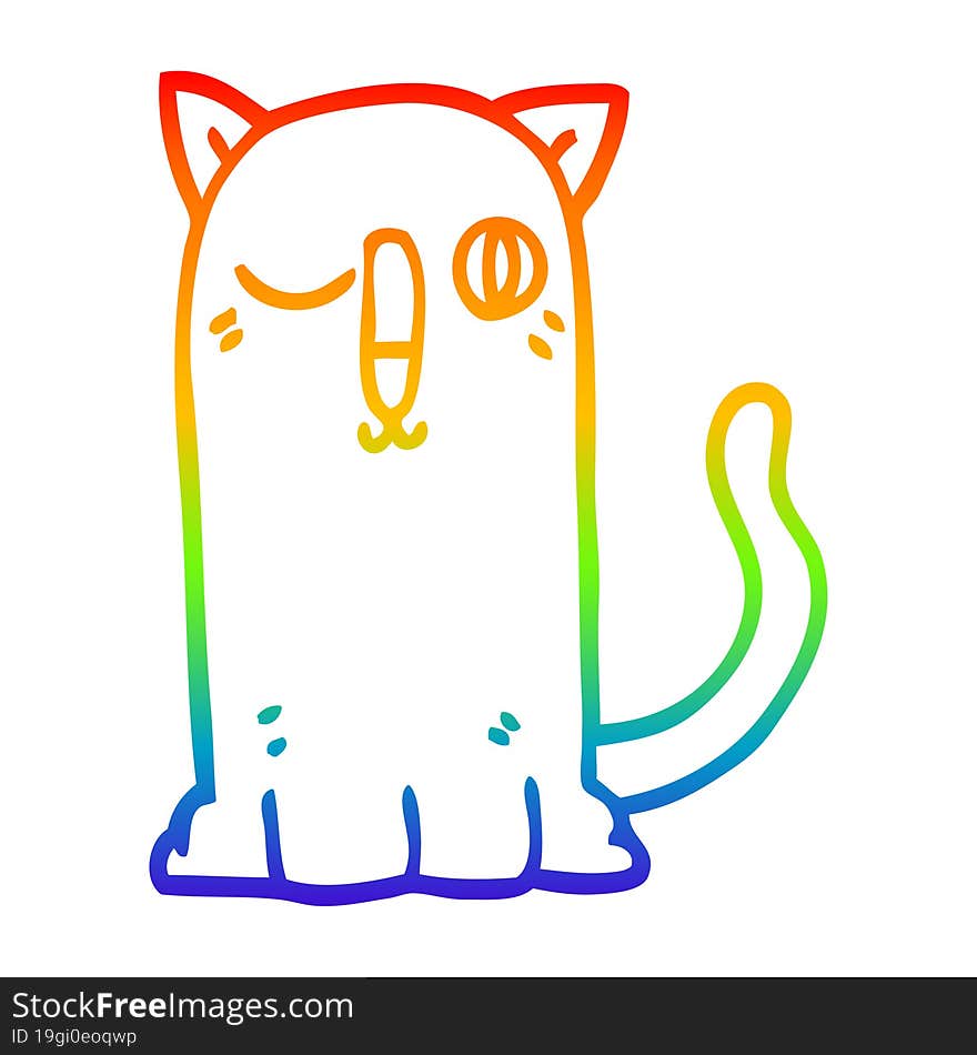 rainbow gradient line drawing cartoon funny cat