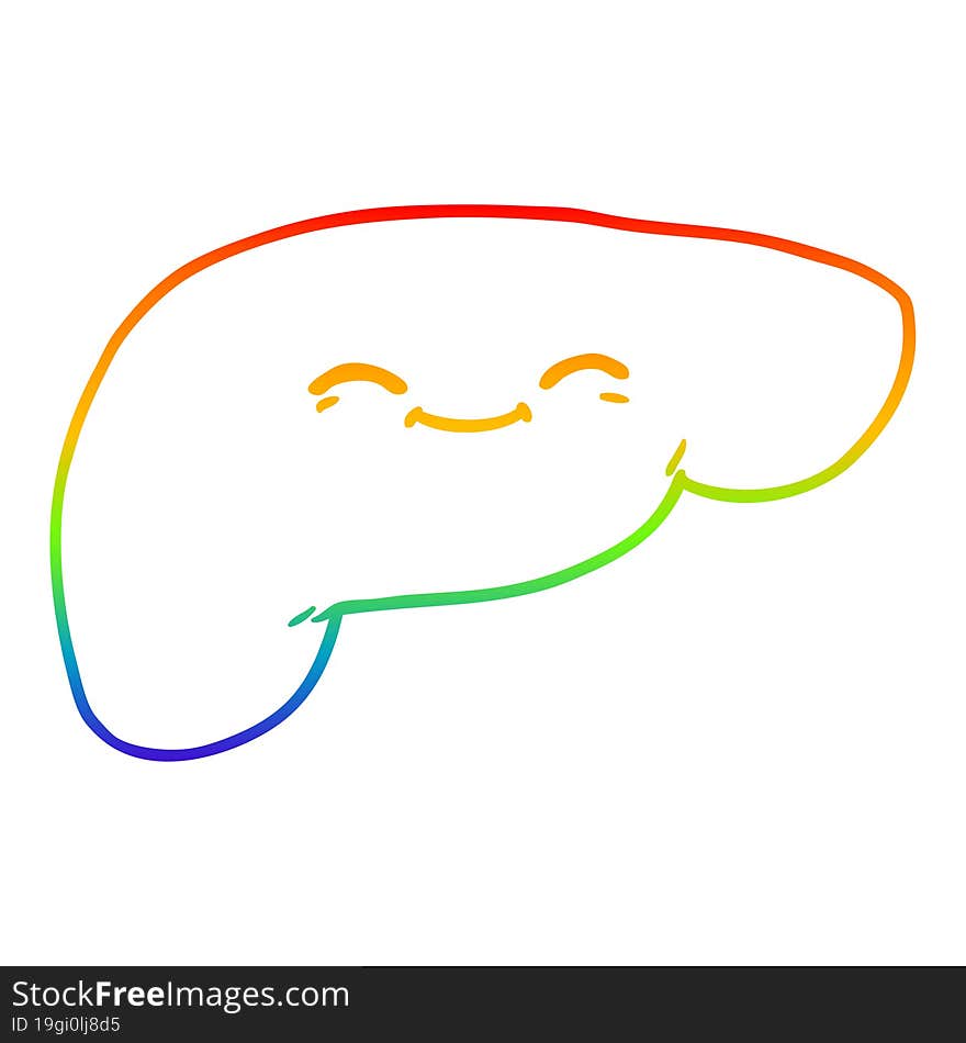 rainbow gradient line drawing of a cartoon liver