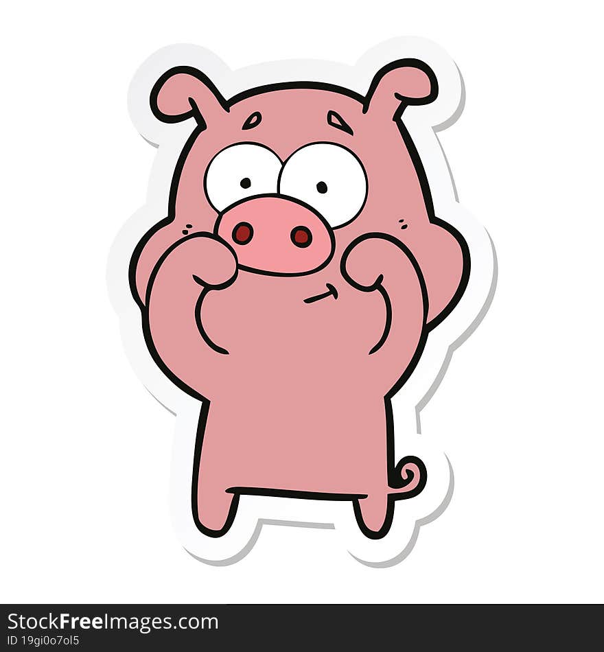 sticker of a happy cartoon pig