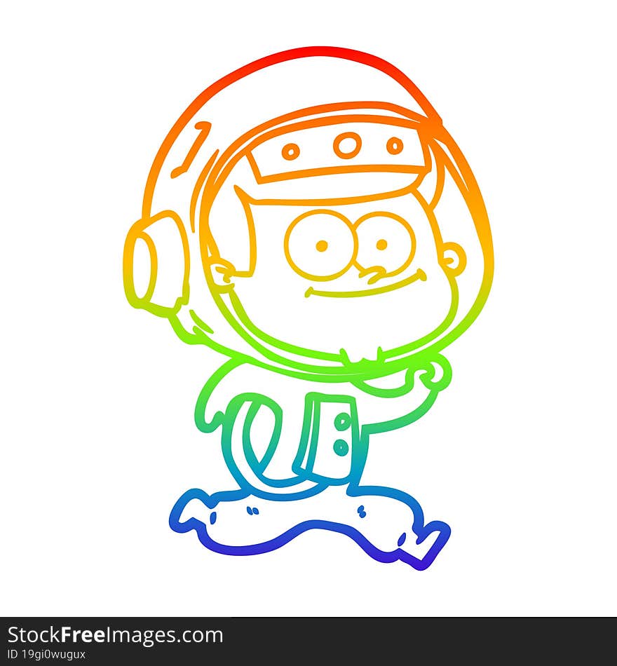 rainbow gradient line drawing of a happy astronaut cartoon