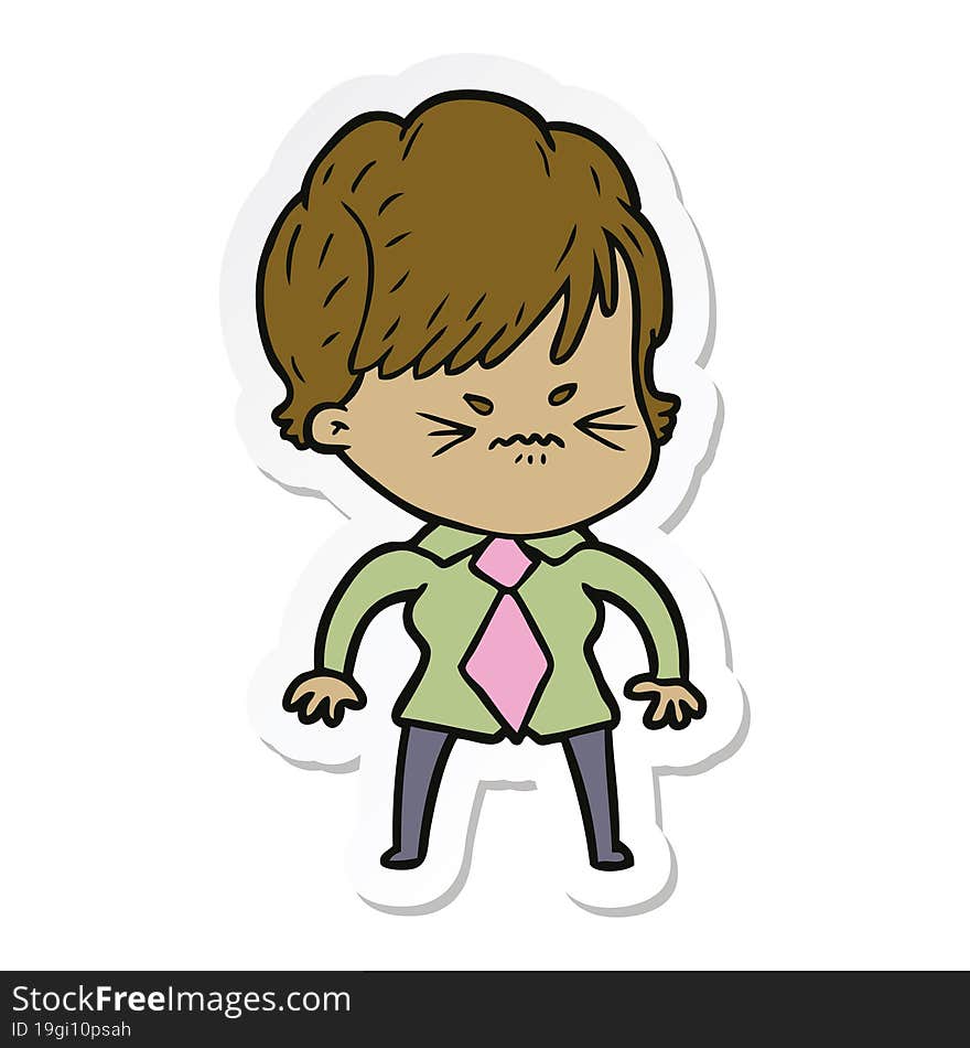 Sticker Of A Cartoon Frustrated Woman