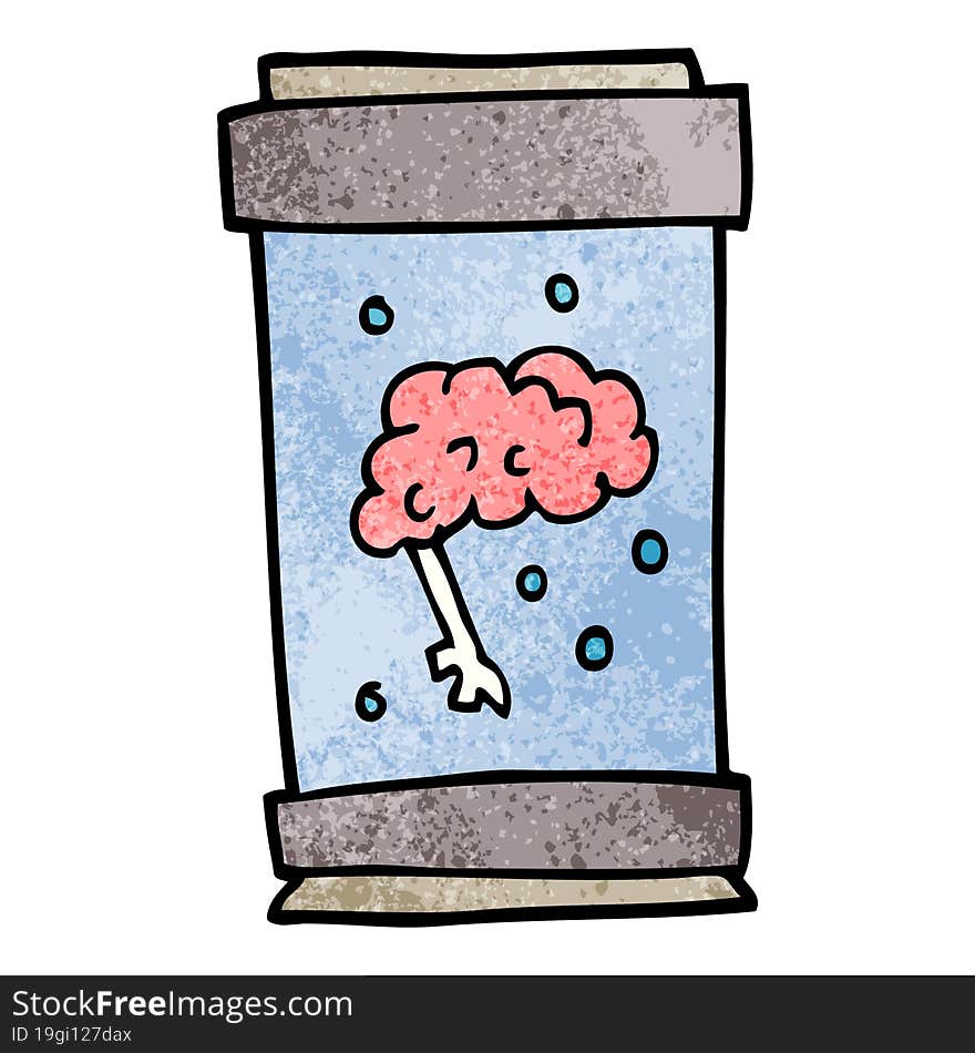 cartoon doodle brain in jar