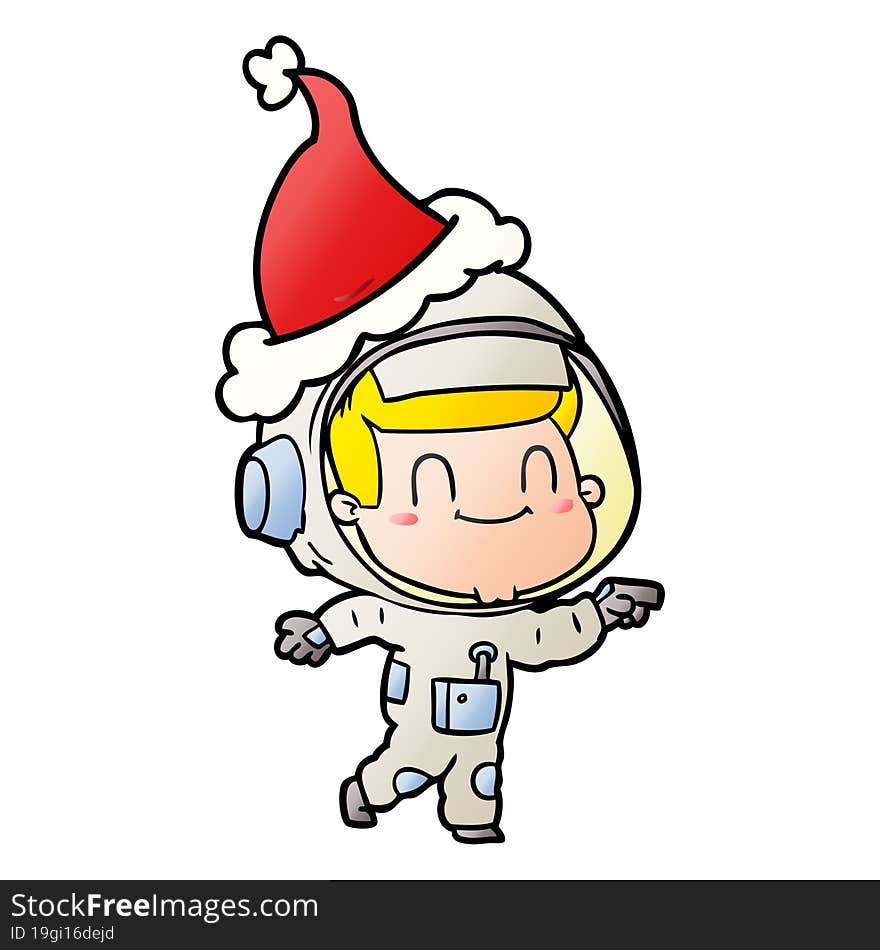 happy gradient cartoon of a astronaut man wearing santa hat