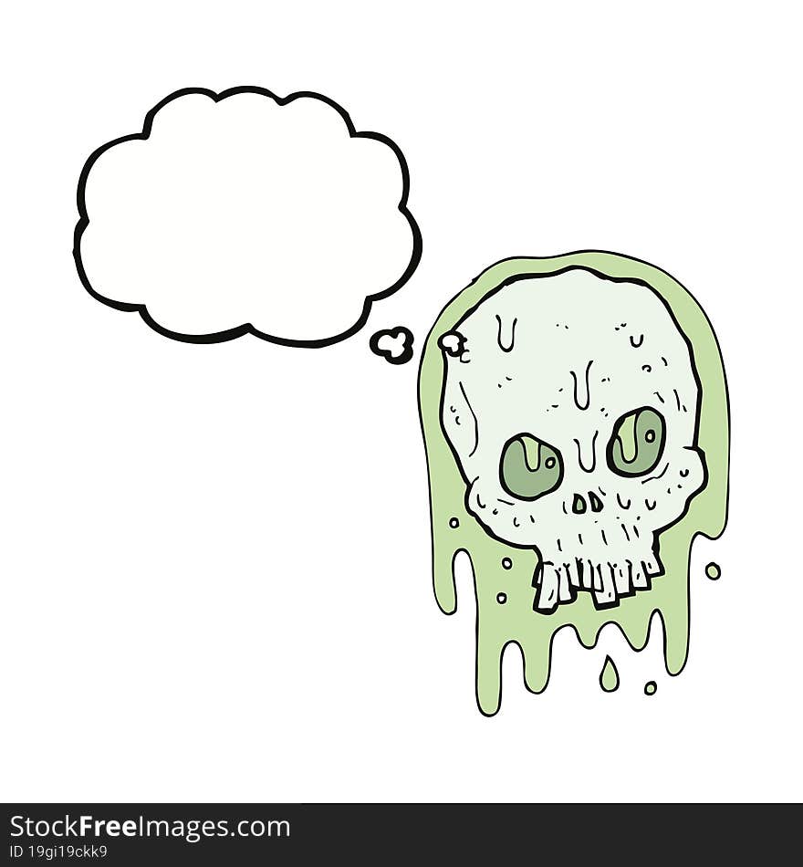 cartoon slimy skull with thought bubble