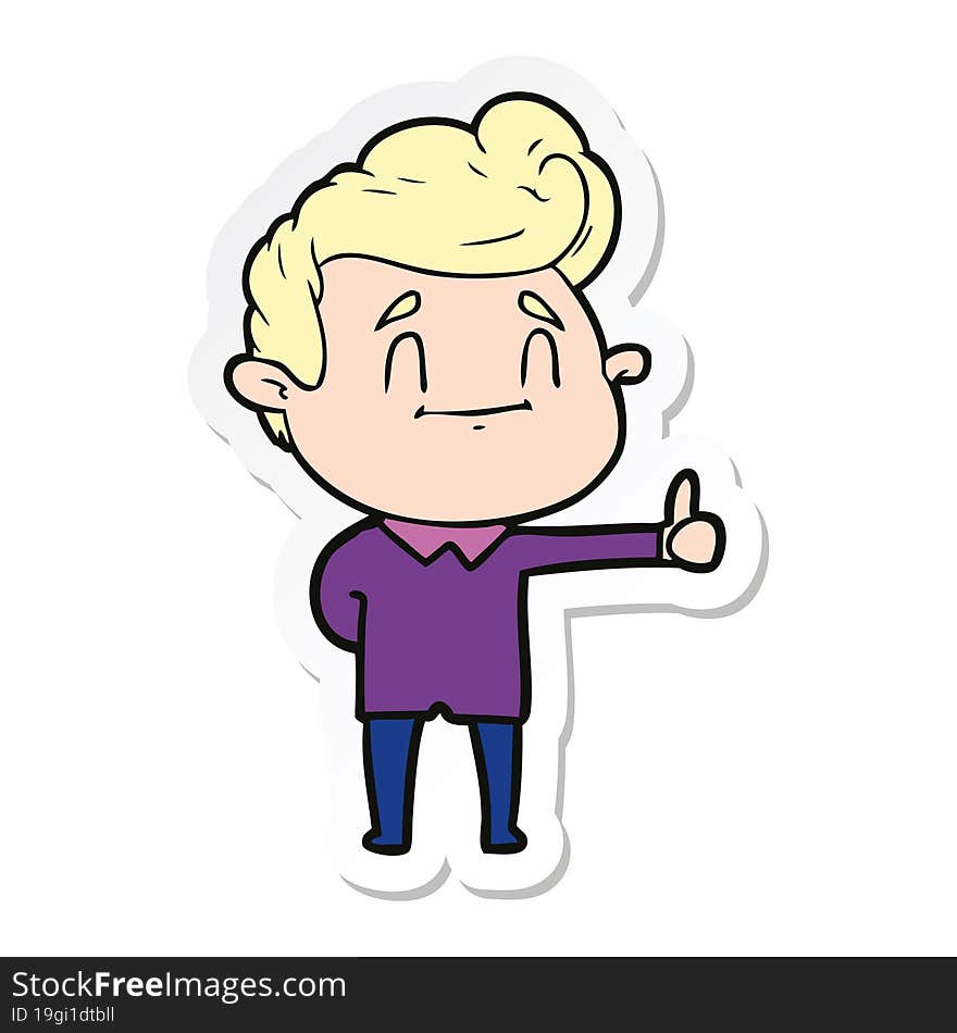 sticker of a happy cartoon man giving thumbs up