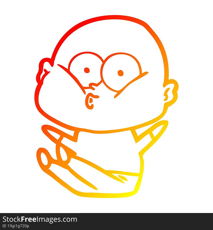 warm gradient line drawing of a cartoon bald man staring