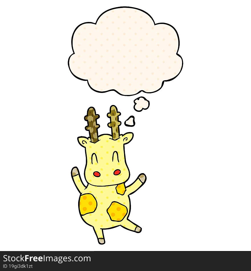 cute cartoon giraffe with thought bubble in comic book style