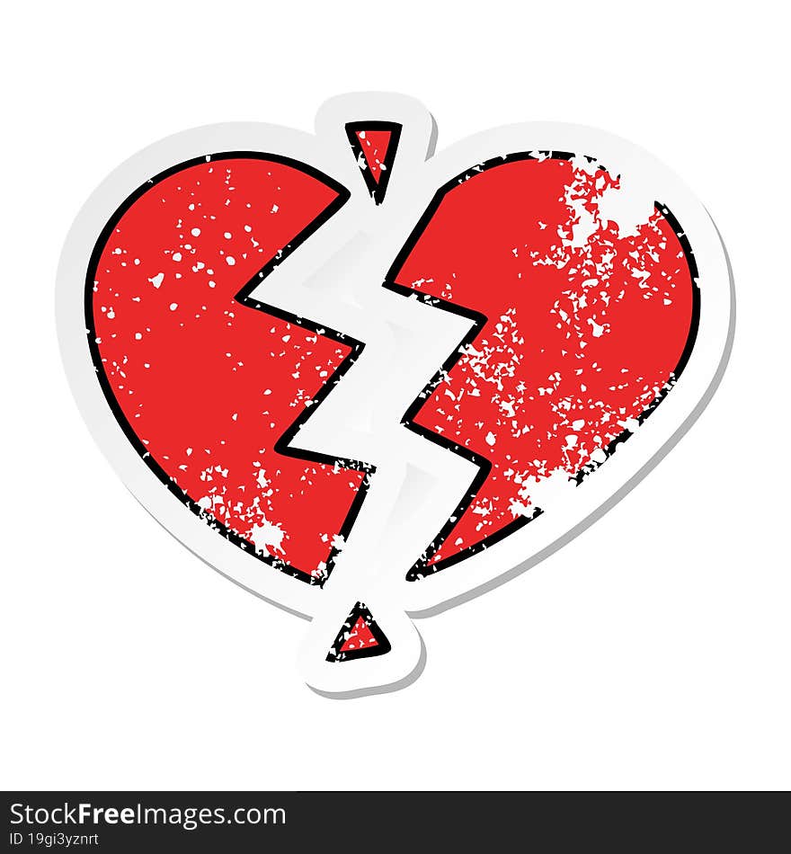 distressed sticker of a cute cartoon broken heart