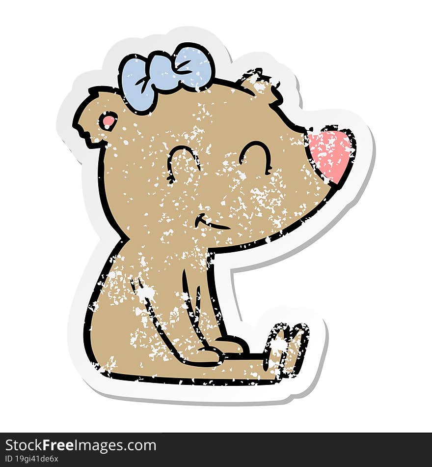 Distressed Sticker Of A Sitting Female Bear Cartoon