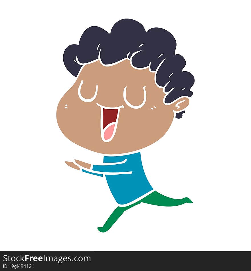 Laughing Flat Color Style Cartoon Man Running