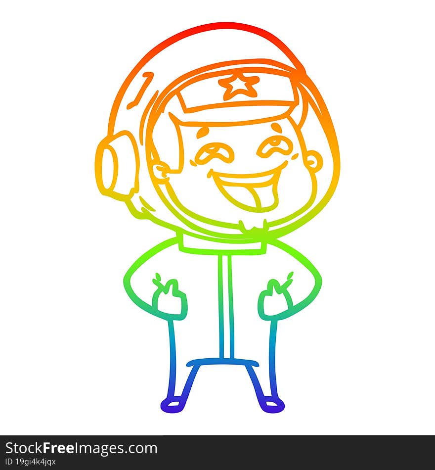 rainbow gradient line drawing cartoon laughing astronaut