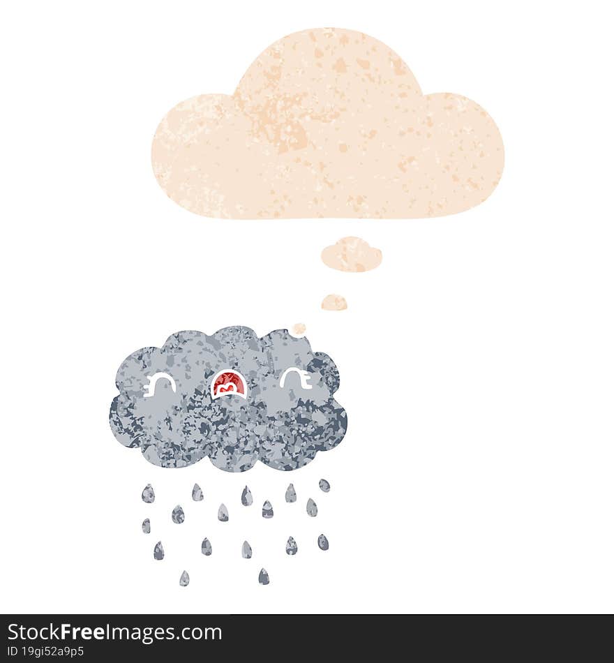 cute cartoon cloud and thought bubble in retro textured style