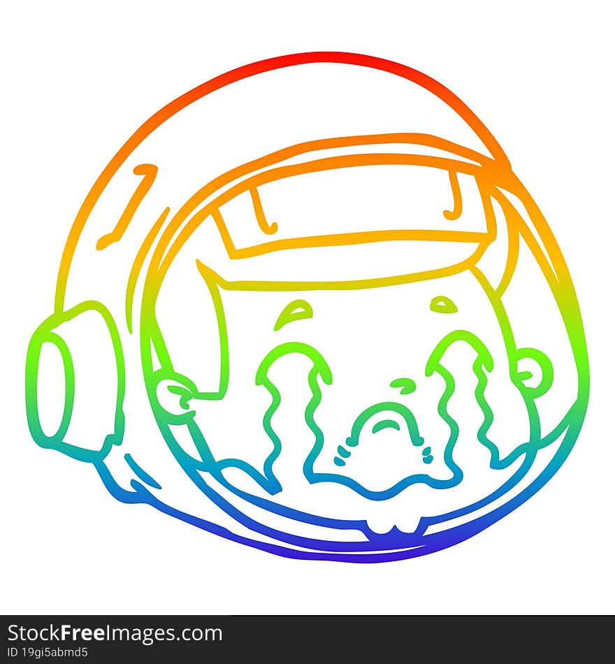 rainbow gradient line drawing cartoon astronaut face crying