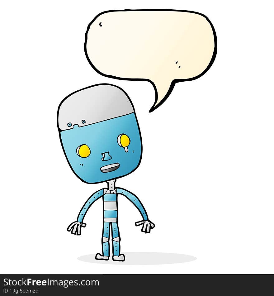 cartoon sad robot with speech bubble