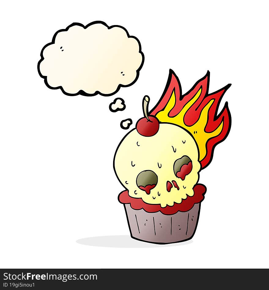 cartoon halloween cup cake with thought bubble