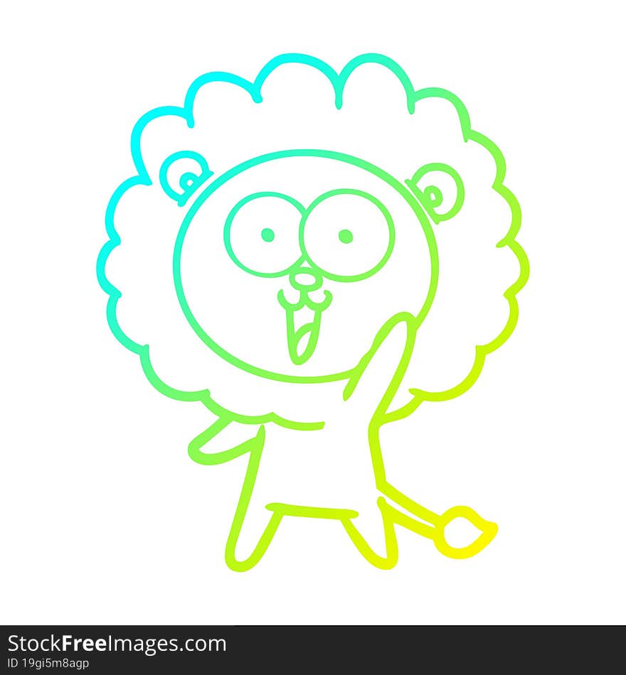 cold gradient line drawing happy cartoon lion