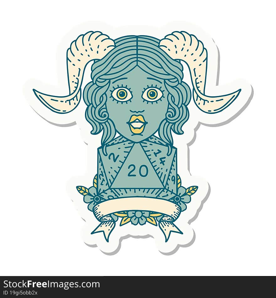 Tiefling With Natural Twenty Dice Roll Sticker