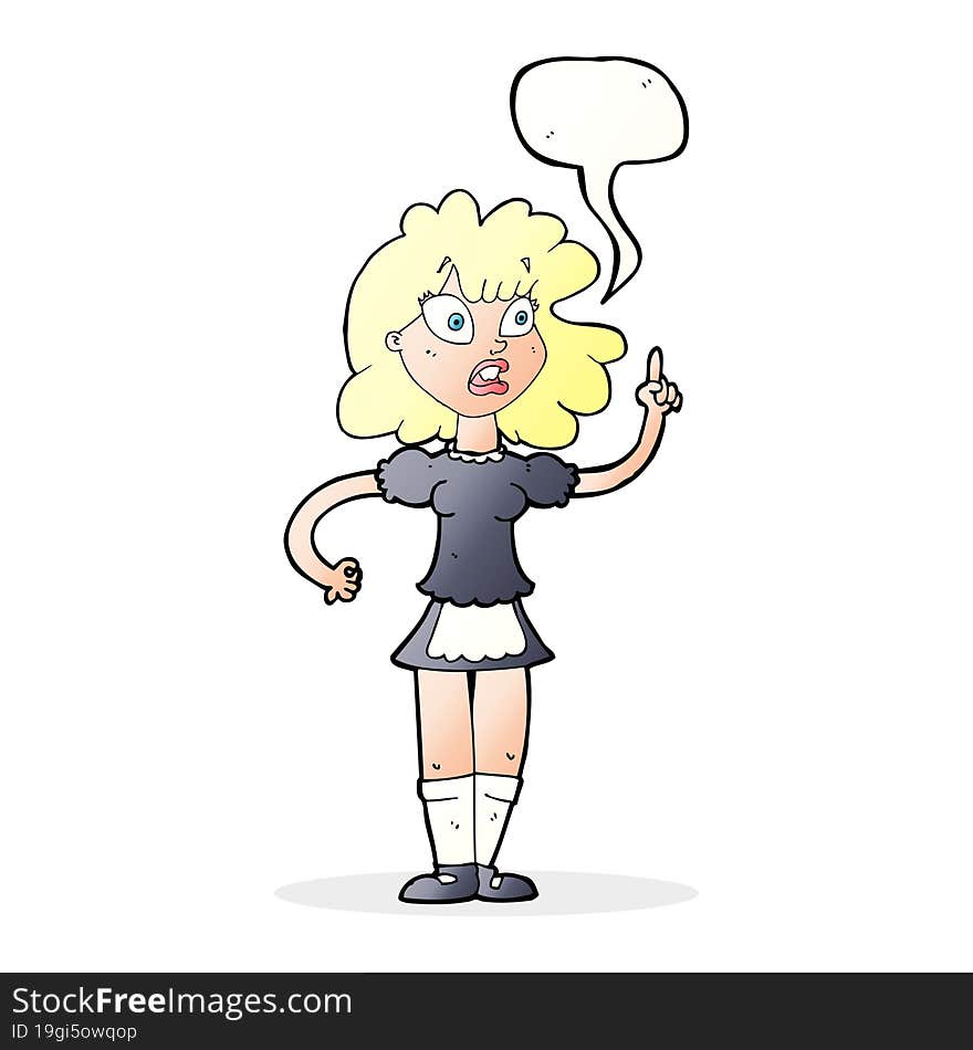 cartoon worried maid with speech bubble