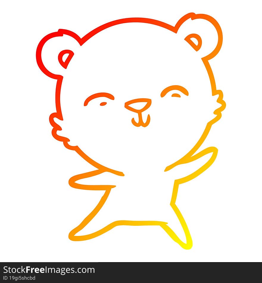 warm gradient line drawing of a happy cartoon polar bear dancing