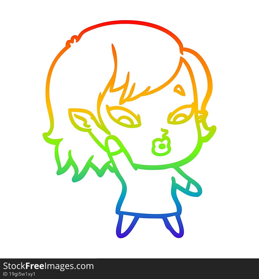 rainbow gradient line drawing cute cartoon vampire girl