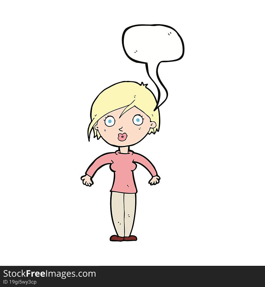 cartoon surprised woman with speech bubble