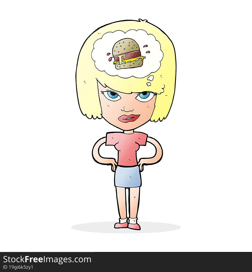 cartoon woman thinking about junk food