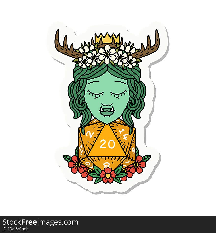 Half Orc Druid With Natural Twenty Dice Roll Sticker