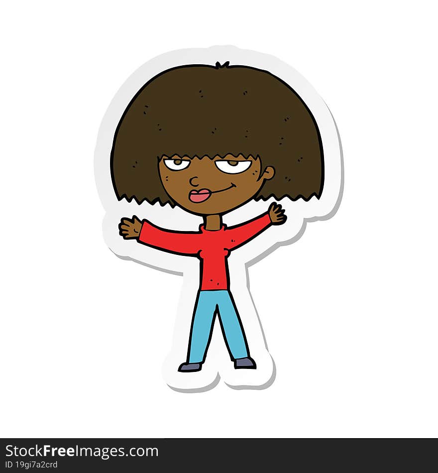 Sticker Of A Cartoon Smug Woman