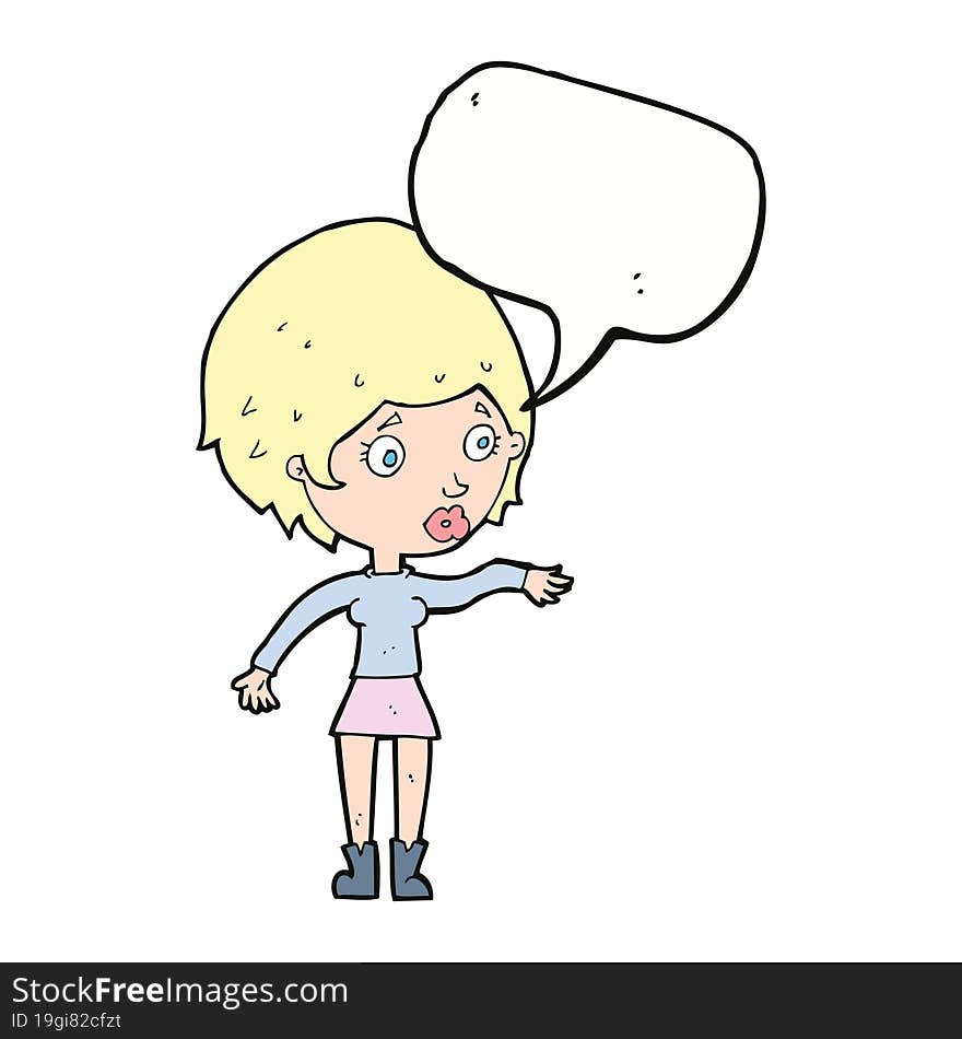 cartoon concerned woman reaching out with speech bubble