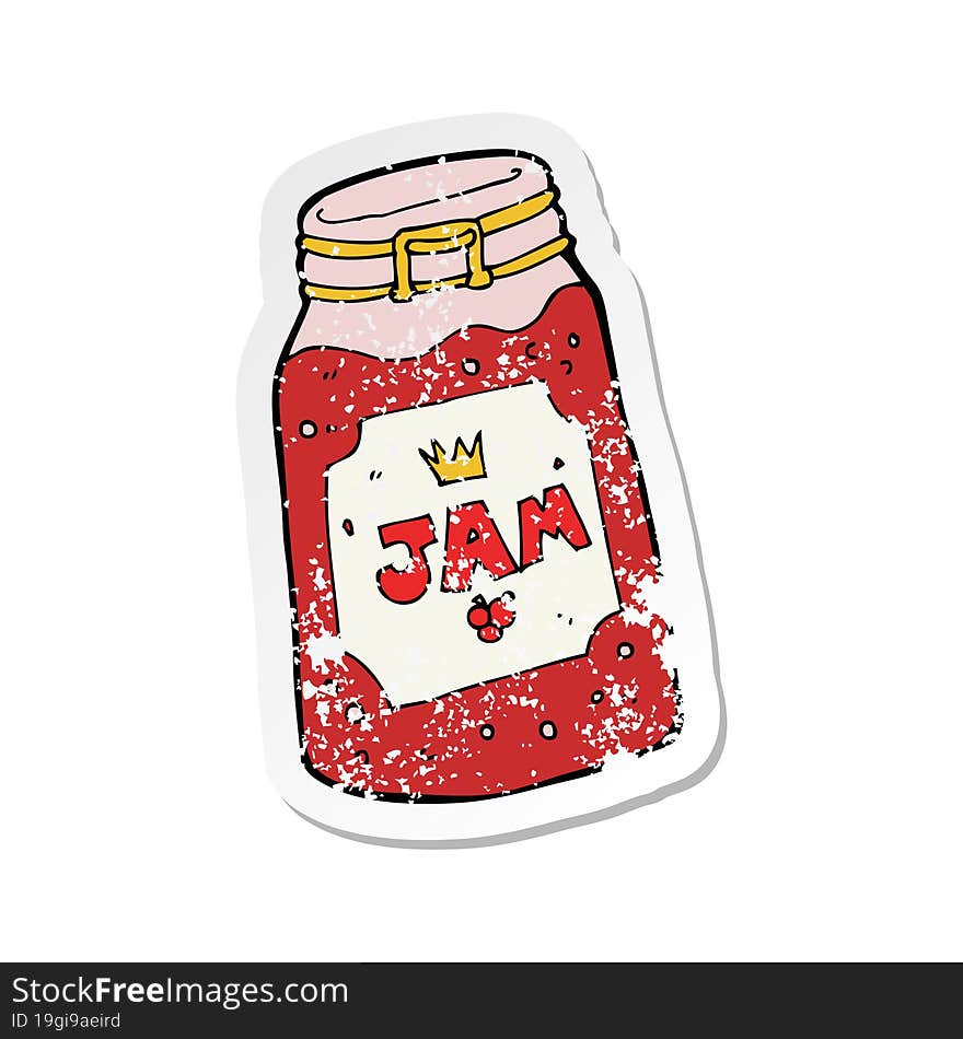 retro distressed sticker of a cartoon jar of jam