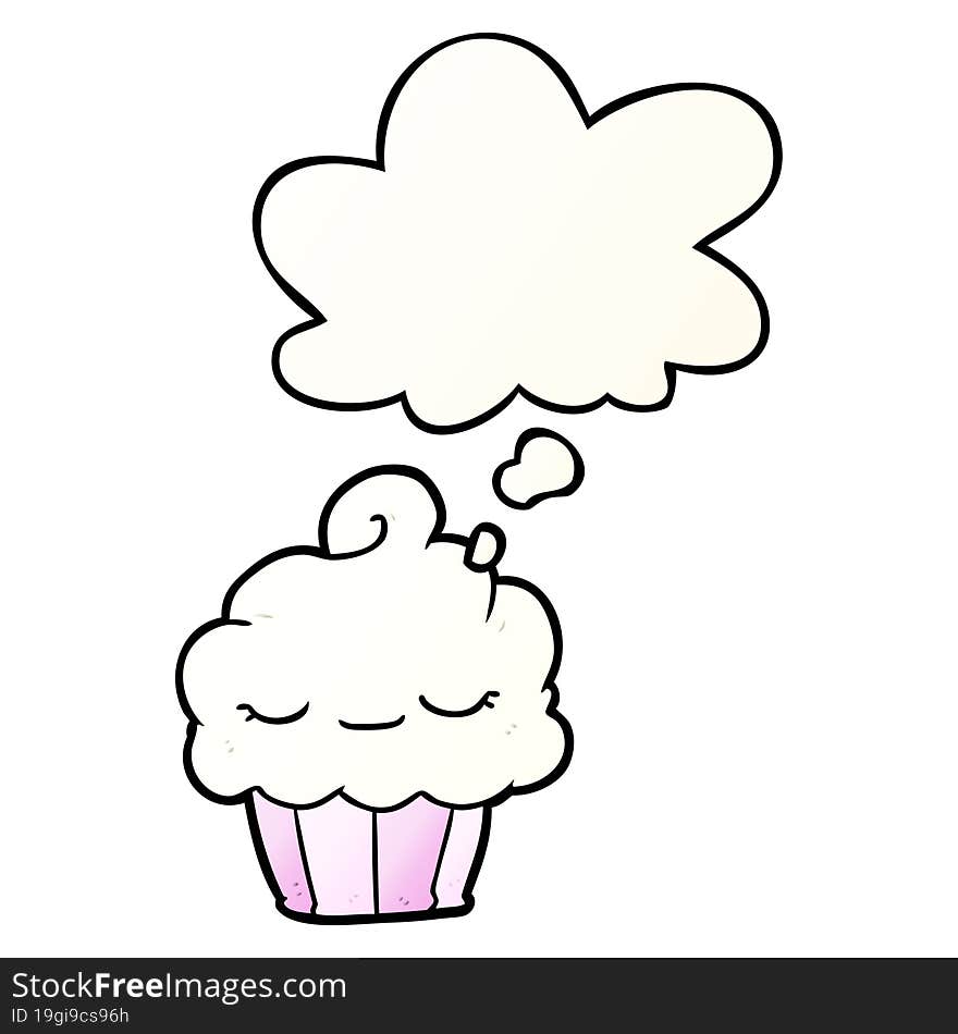 cartoon cupcake and thought bubble in smooth gradient style