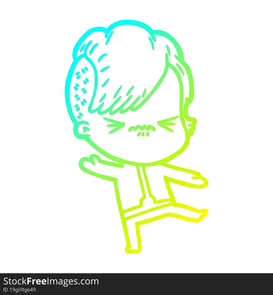 cold gradient line drawing cartoon annoyed hipster girl wearing space suit