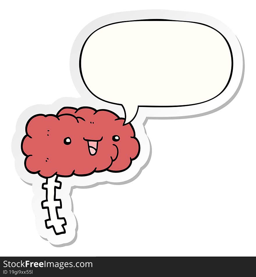 happy cartoon brain and speech bubble sticker