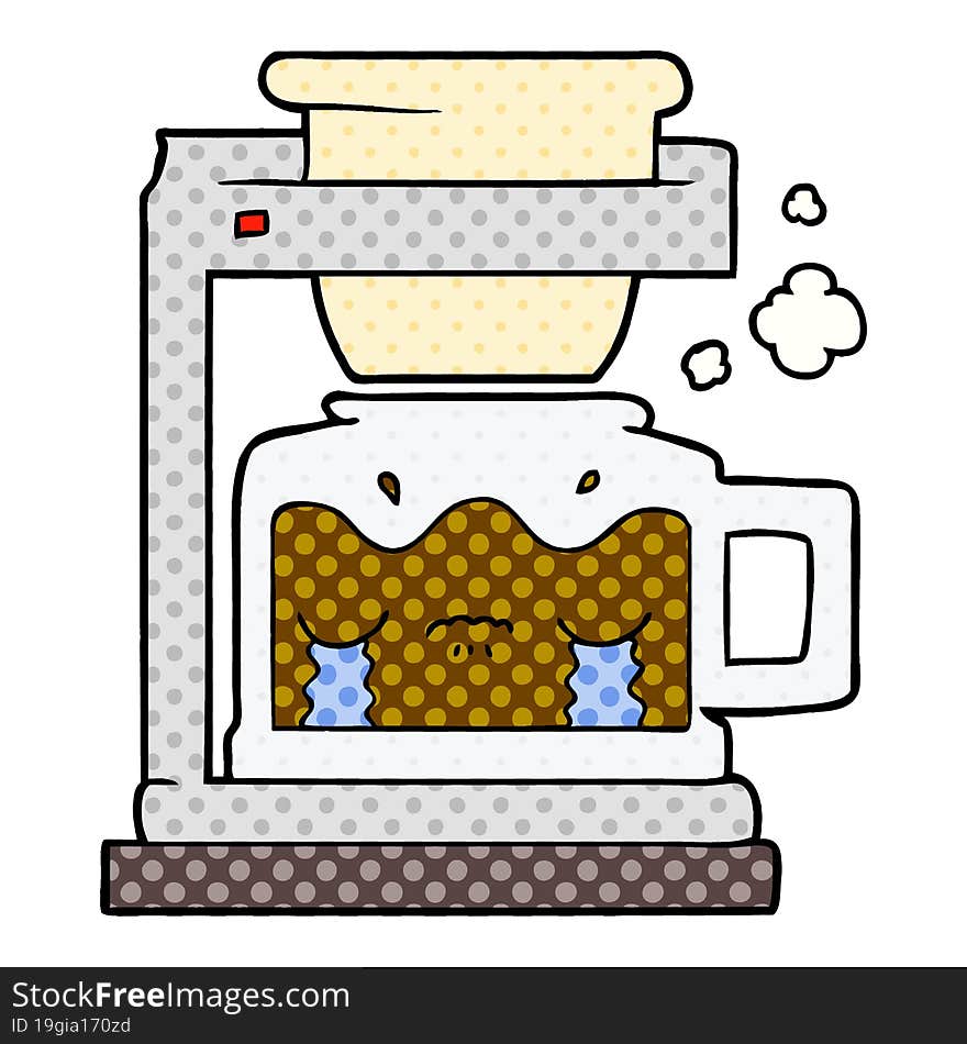 cartoon crying filter coffee machine. cartoon crying filter coffee machine