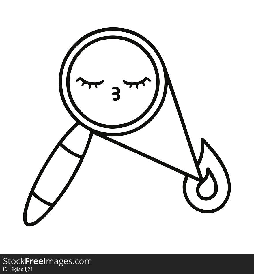 line drawing cartoon of a magnifying glass