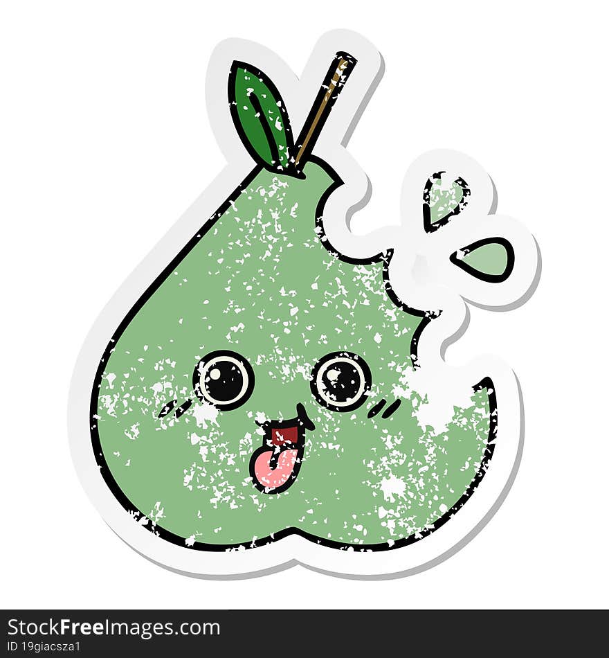 distressed sticker of a cute cartoon pear