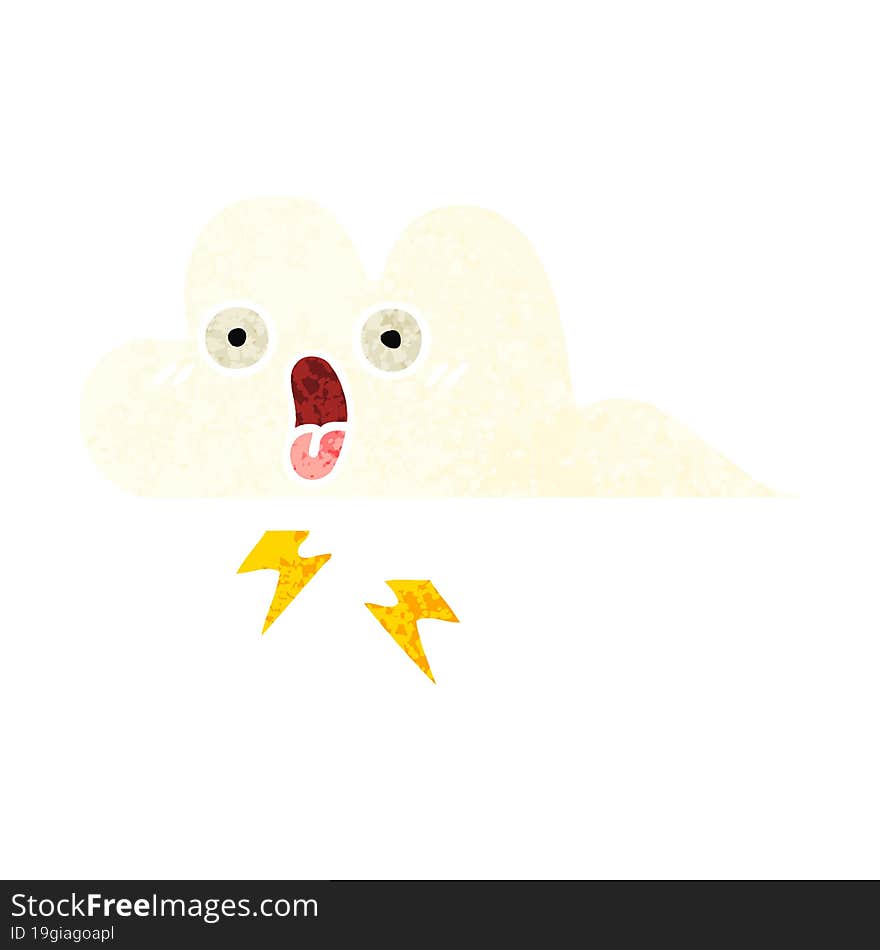 retro illustration style cartoon thunder cloud