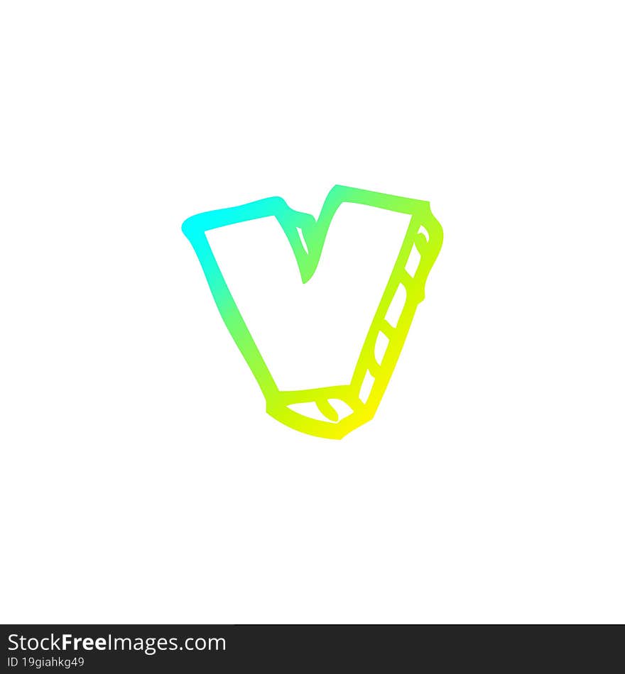 cold gradient line drawing of a cartoon letter v