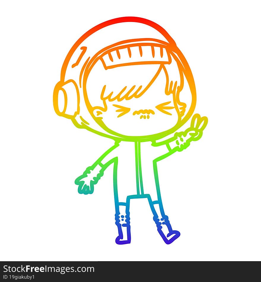 Rainbow Gradient Line Drawing Cartoon Astronaut Woman