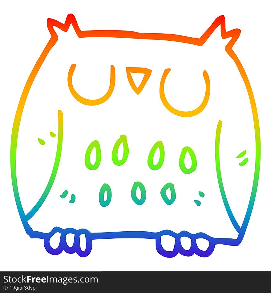 rainbow gradient line drawing cartoon happy owl