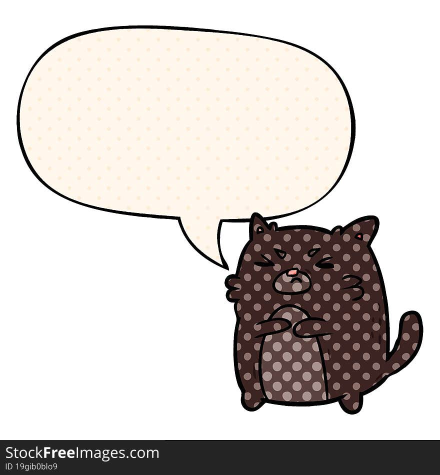 Cartoon Angry Cat And Speech Bubble In Comic Book Style