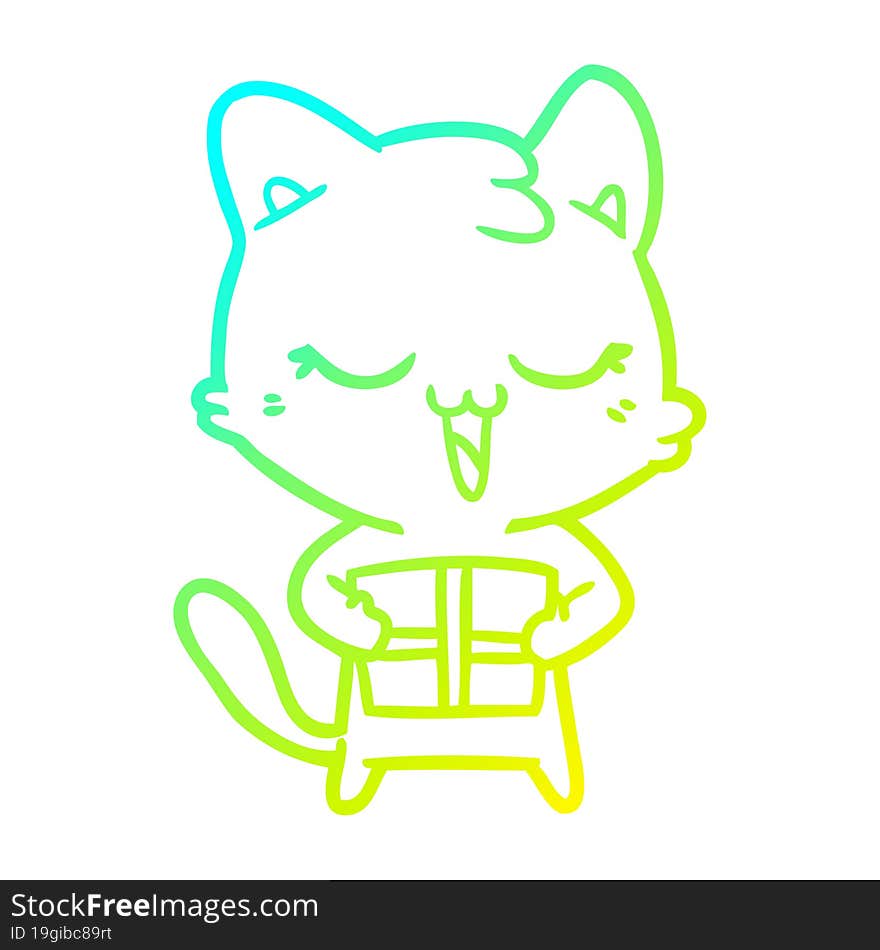 cold gradient line drawing of a happy cartoon cat