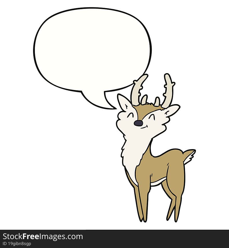 cartoon happy stag and speech bubble