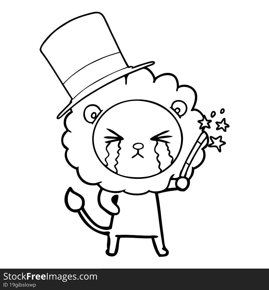 cartoon crying lion magician. cartoon crying lion magician