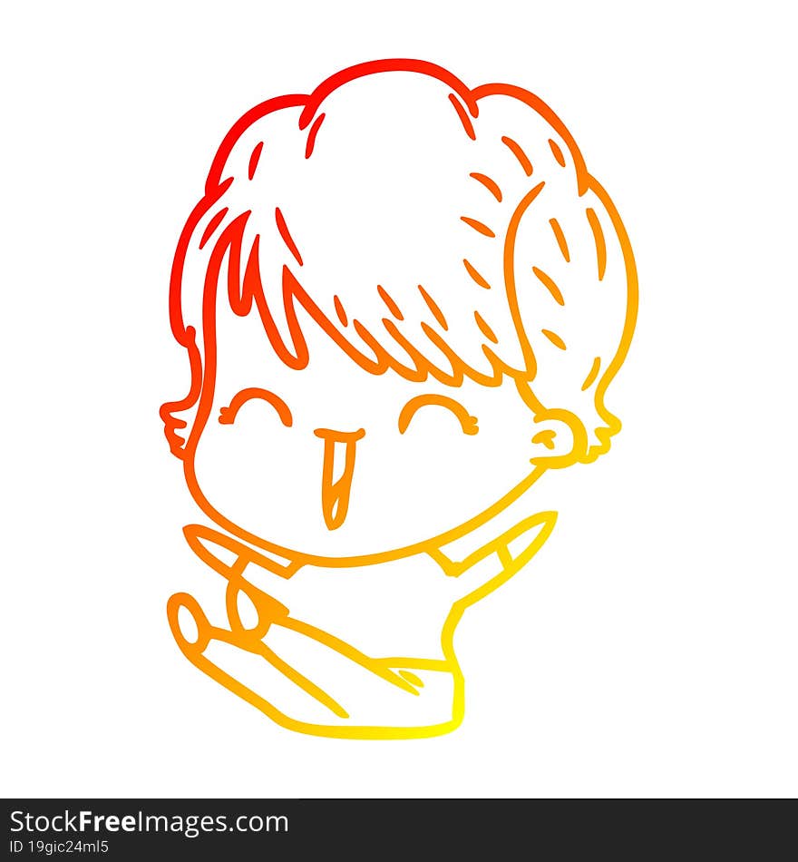 warm gradient line drawing of a cartoon laughing woman