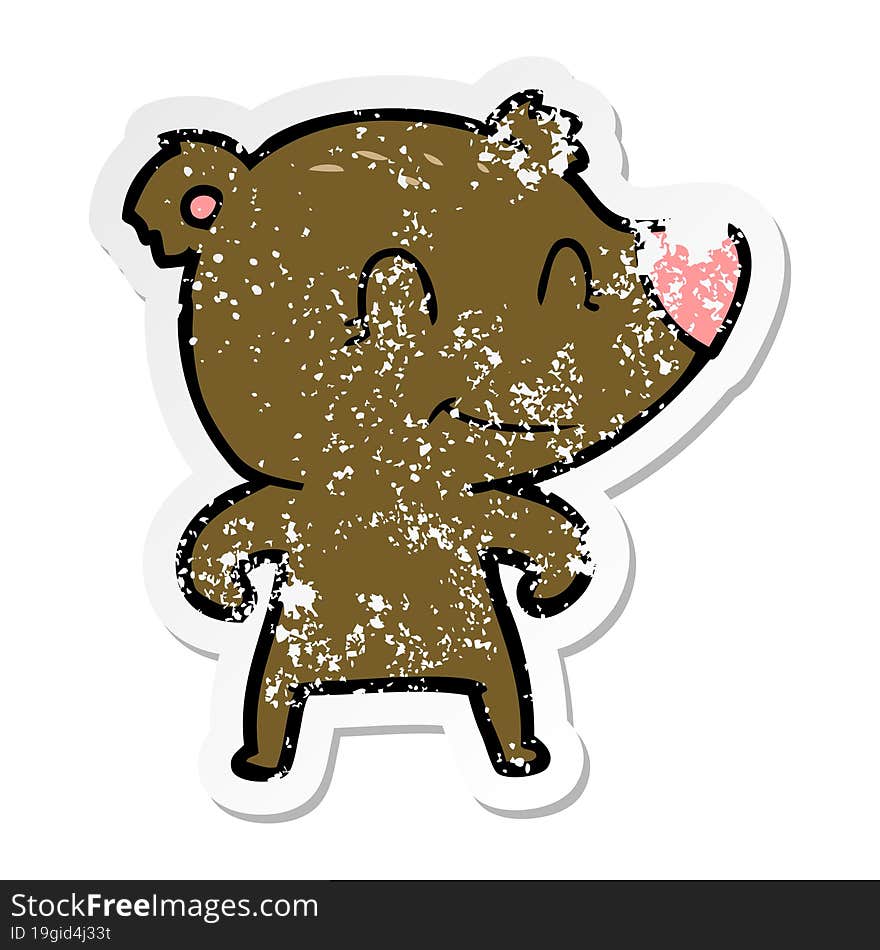 distressed sticker of a smiling bear cartoon