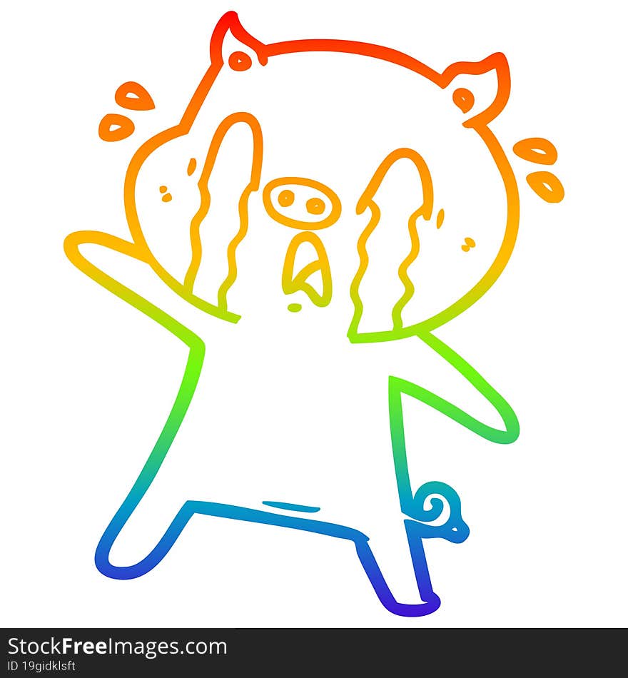 Rainbow Gradient Line Drawing Crying Pig Cartoon